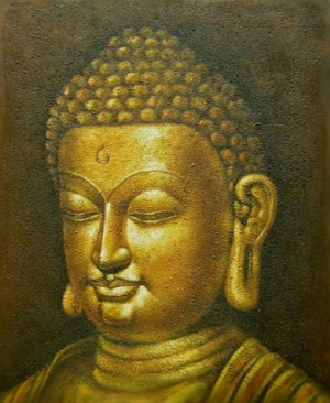 Gold Face Buddha, Big Ear and Closed Eyes, Buddha art oil paintings