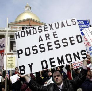 ... reading homosexuals are possessed by demons outside the massachusetts