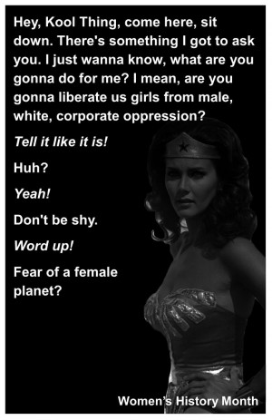 Women's History Month display sign. Sonic Youth - Kool Thing quote