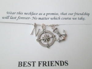 Friendship Quote Card- with Anchor and Open Compass, Initial Necklace