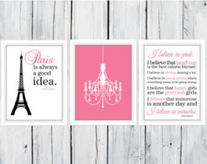 ... and I Love Pink set 3 11x14 Prints Audrey Hepburn Quote Dorm Decor