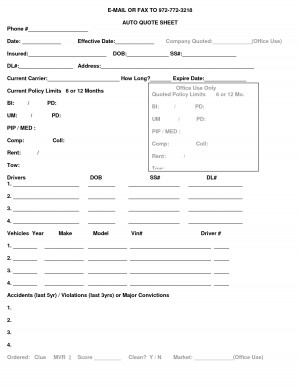 AUTO QUOTE SHEET AUTO QUOTE SHEET by MikeJenny