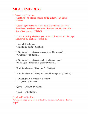 MLA Format MLA REMINDERS Quote