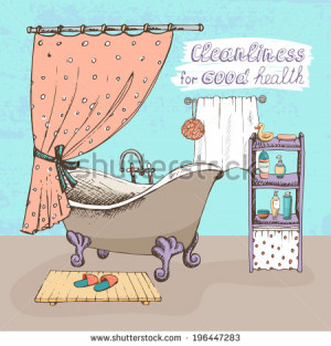Cleanliness for good health concept showing a bathroom interior with a ...