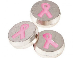Breast Cancer Awareness pink ribbon charms (6 pcs) ...