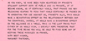 Extract from Mrs Thatcher's telegram appealing to President Mitterrand ...