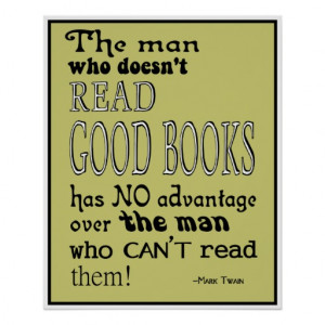 Twain's Read Good Books Quote Poster in Mustard