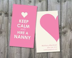 Nanny/Babysitting Business Card KEEP CALM AND HIRE A NANNY by ...