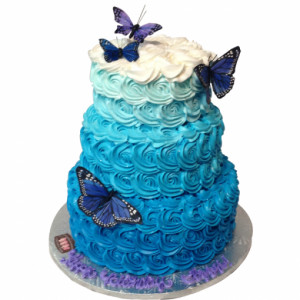 blue butterfly wedding cake