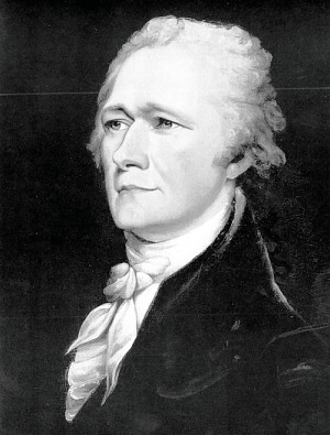 Alexander Hamilton, shown in a circa 1804 portrait by John Trumbull ...