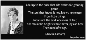 ... heights where bitter joy can hear The sound of wings. - Amelia Earhart