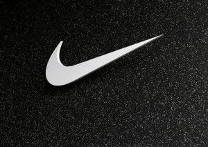 The company logo of Nike is shown at the U.S. Olympic athletics trials ...