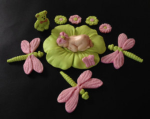 Fondant baby girl drangonflies cake topper for Baby Shower, Birthday ...