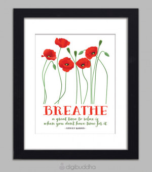 Breathe Quote Inspirational Art Print A Great Time to Relax Red ...
