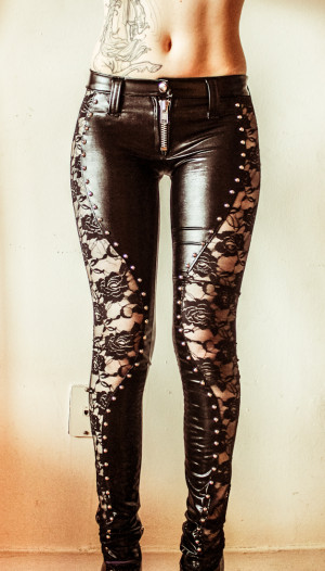 lace Leather pants studded metal pentagram warrior toxic vision