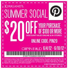 Kirkland's Summer Social has begun! Use code PIN20 online or show this ...