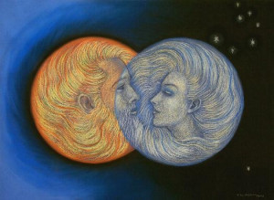Sun and Moon spiritual art romantic God Goddess SOLAR ECLIPSE poster ...