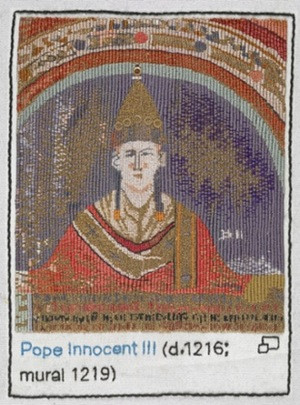 Pope Innocent III stitched by Anthea Godfrey Embroiderers 39 Guild