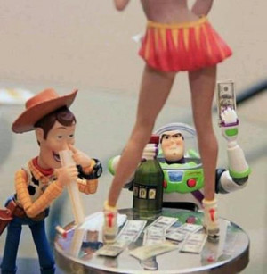 Bad toys, party boys. Woody and Buzz Lightyear partying it up with ...