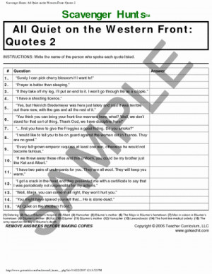 All Quiet on the Western Front Quotes - Scavenger Hunt 2