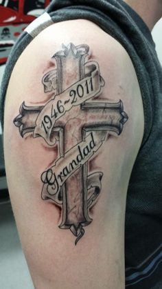 cross tattoo shaded grandad tribute memorial top arm mens More