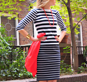 navy and white stripes on stripes pencil skirt sweater tahari j. crew ...