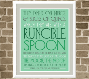 Runcible Spoon Quote Typography Print - 11x14 Aqua Kitchen Art - Mint ...