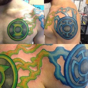 My best friends amazing Green Lantern and Blue Lantern Corps tattoo!