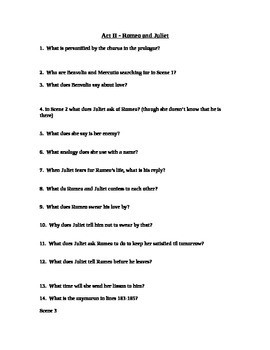 Romeo and Juliet Act II Study Guide