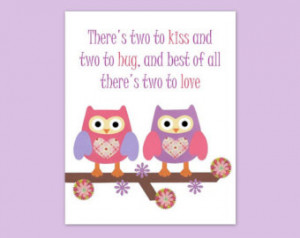 Sisters, twins, Nursery, chi ldren, owl artwork, pink, purple, quote ...