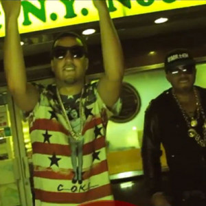 French Montana wearing Coke Boys American Girl Shirt in Red Cafe’s