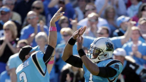 Carolina Panthers' Cam Newton, right, and Derek Anderson (3) celebrate ...