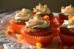 Carrot Cake Cupcakes with Candy Corn Cream Cheese Frosting