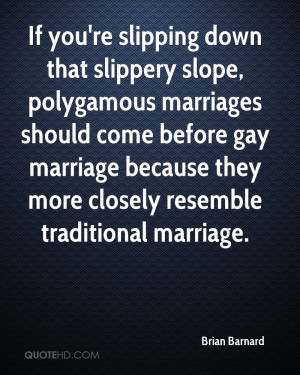If you're slipping down that slippery slope, polygamous marriages ...