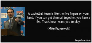 basketball team is like the five fingers on your hand. If you can ...
