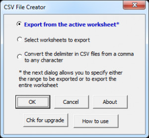 The following is the main dialog on the CSV File Creator :