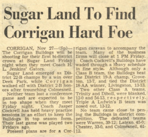 Sugar Land vs Corrigan, '51 Bi-District Championship