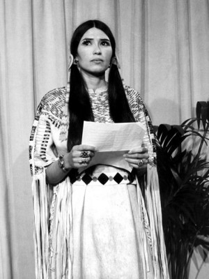 Sacheen Littlefeather speaking in the name of Marlon Brando during the ...