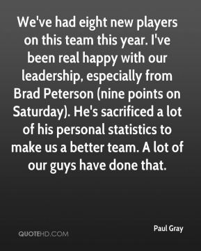 year. I've been real happy with our leadership, especially from Brad ...