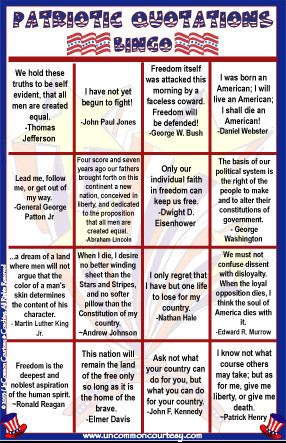 Patriotic Quotations Bingo Game