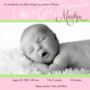 Marilyn Pink and Green Birth Announcement