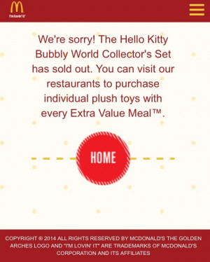 Hello Kitty online sets SOLD OUT (within an hour)