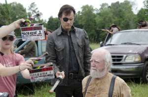 Gene Page/AMC David Morrissey, left, and Wilson prepare to film one of ...