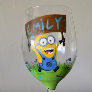 Dispicable Me Minion Hand Painted Personalized Wine Glass Dispicable ...