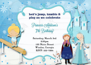 Ice Princess Frozen Gymnastics Birthday Invitation -Digital File