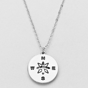 Compass Necklace Silver tone Engraved Inspirational Nautical Jewelry ...