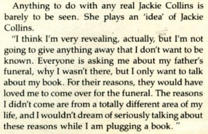 JACKIE COLLINS ON PLUGGING A BOOK