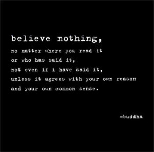 Believe nothing unless it agrees with your own reason. ~Buddha