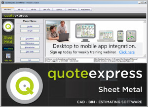 QuoteExpress Sheet Metal Screen Shots
