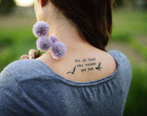 Girl Left Back Shoulder Quote Tattoo